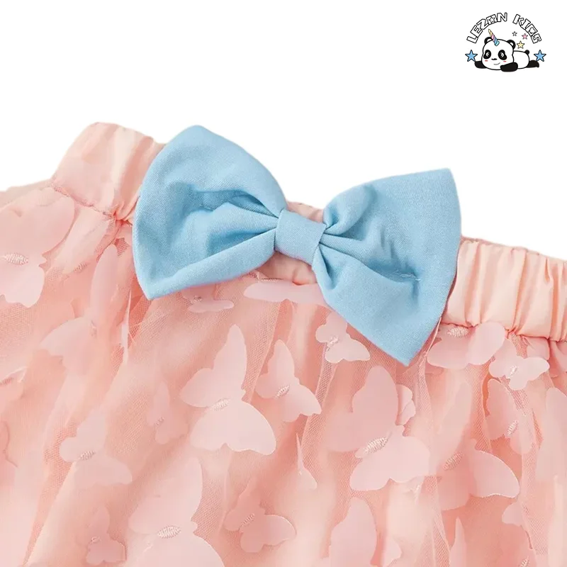 LEZONKIDS - Custom Cute Faux Soft Denim Top Solid Butterfly Skirt Kids Toddler Girl Set Girls Clothing Sets